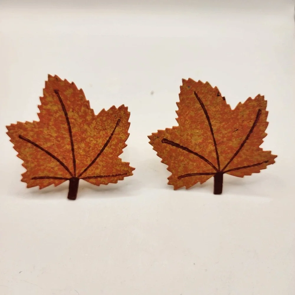 Set Of 8 Fall Leaves Flowers Metal Napkin Ring Holders Hand Painted Thanksgiving